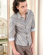 Busty mature housewife in soft tights making cock rock-hard for her pussy